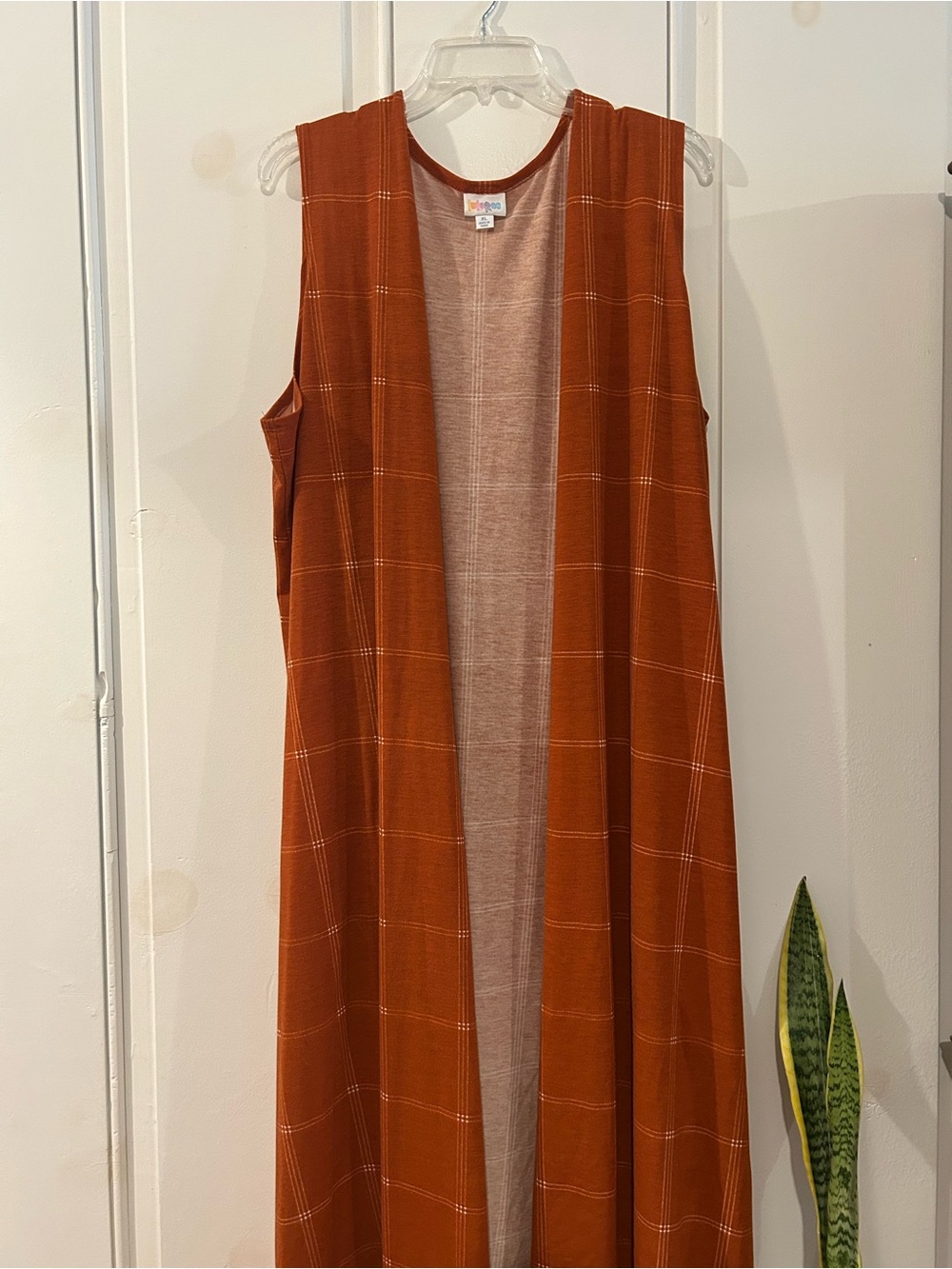 Lularoe Joy orange Plaid Sleeveless Duster Vest
